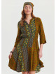 Green Patterned Midi Dress with Judge Collar and Button Detail 4462